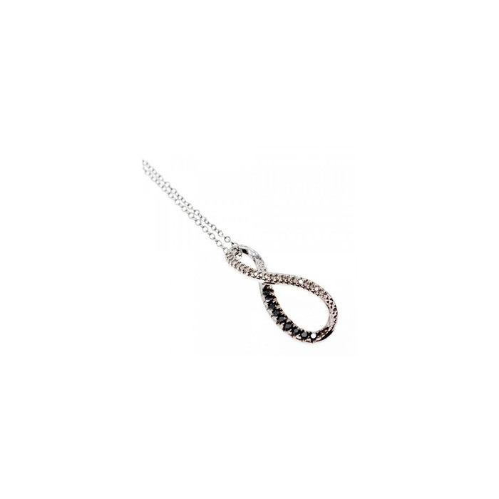 925 Sterling Silver White and Black Spinel Chain with Pendant Italy