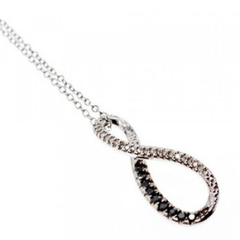 925 Sterling Silver White and Black Spinel Chain with Pendant Italy