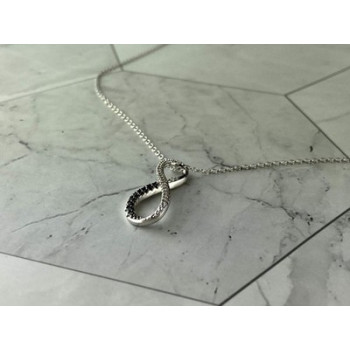 925 Sterling Silver White and Black Spinel Chain with Pendant Italy