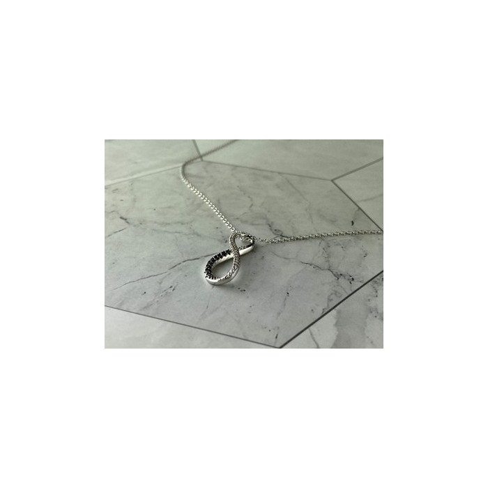 925 Sterling Silver White and Black Spinel Chain with Pendant Italy