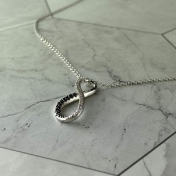 925 Sterling Silver White and Black Spinel Chain with Pendant Italy