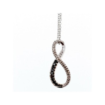 925 Sterling Silver White and Black Spinel Chain with Pendant Italy