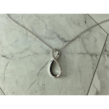 925 Sterling Silver White and Black Spinel Chain with Pendant Italy