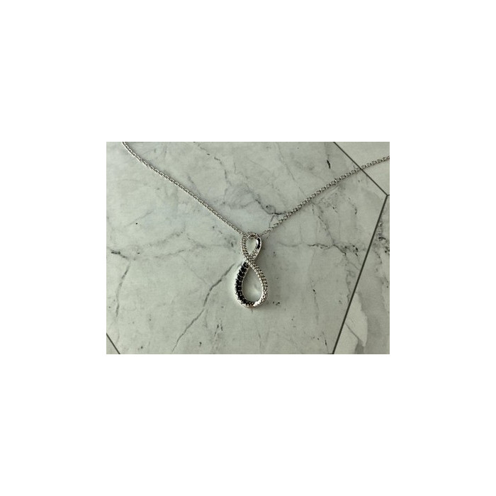 925 Sterling Silver White and Black Spinel Chain with Pendant Italy