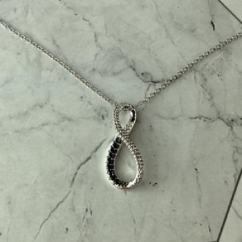 925 Sterling Silver White and Black Spinel Chain with Pendant Italy