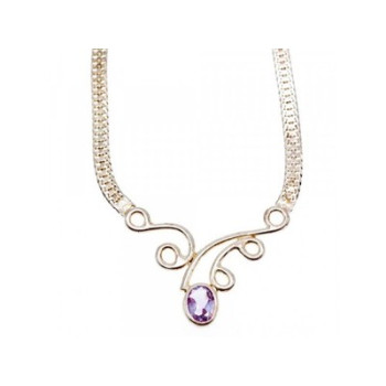 925 Sterling Silver Amethyst  Necklace Italy