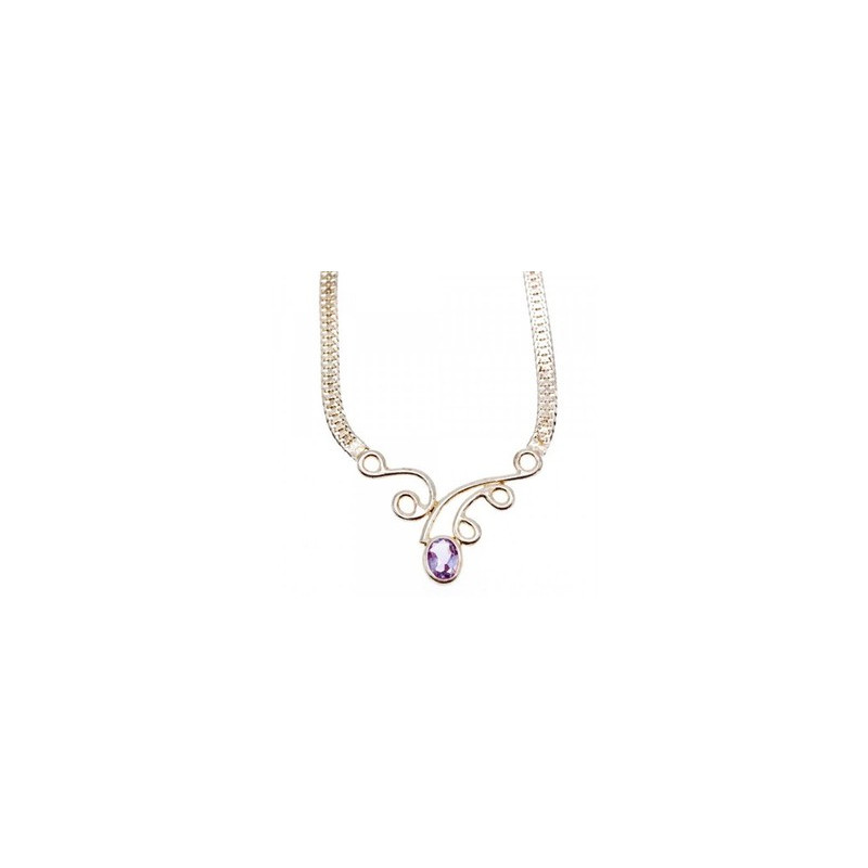 925 Sterling Silver Amethyst  Necklace Italy