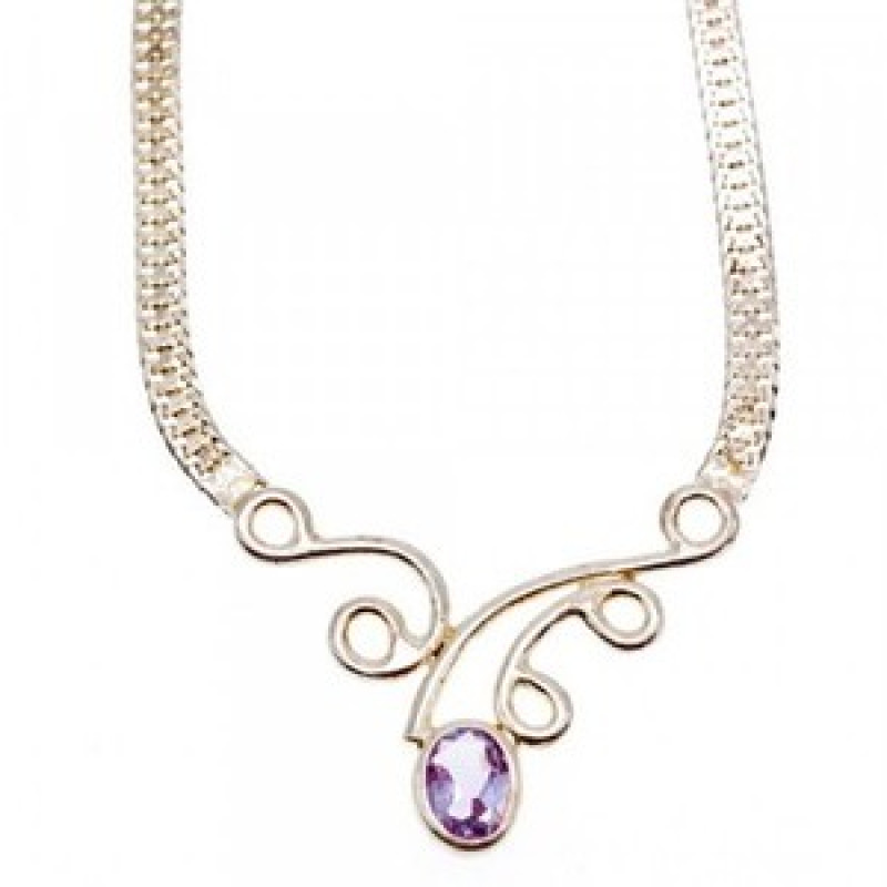925 Sterling Silver Amethyst  Necklace Italy