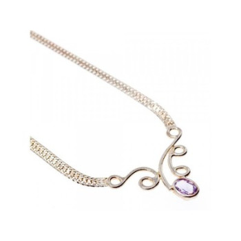 925 Sterling Silver Amethyst  Necklace Italy