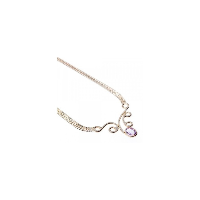 925 Sterling Silver Amethyst  Necklace Italy
