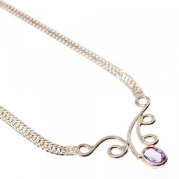 925 Sterling Silver Amethyst  Necklace Italy