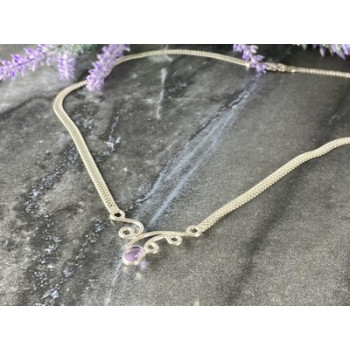 925 Sterling Silver Amethyst  Necklace Italy