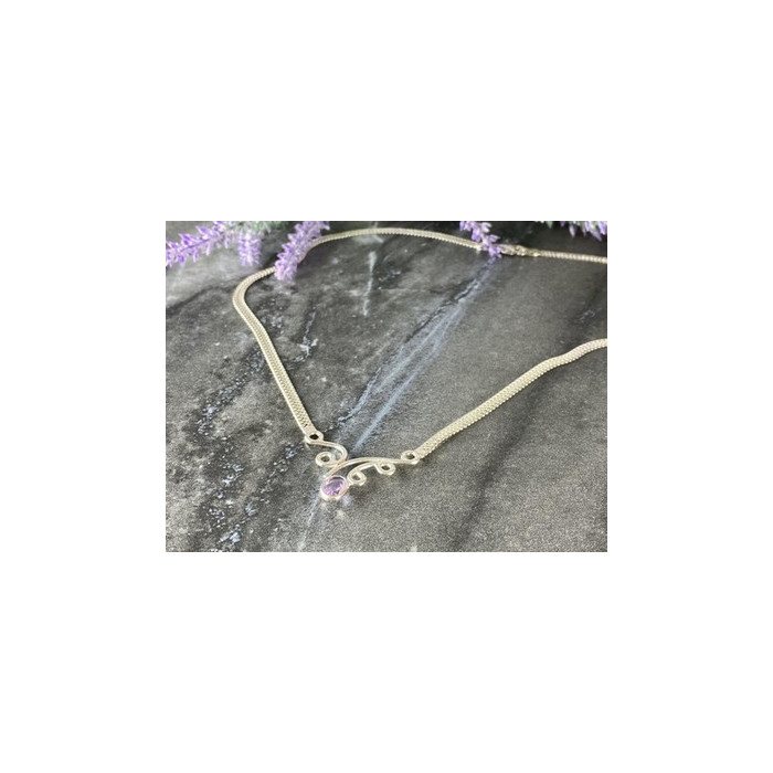 925 Sterling Silver Amethyst  Necklace Italy