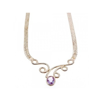 925 Sterling Silver Amethyst  Necklace Italy