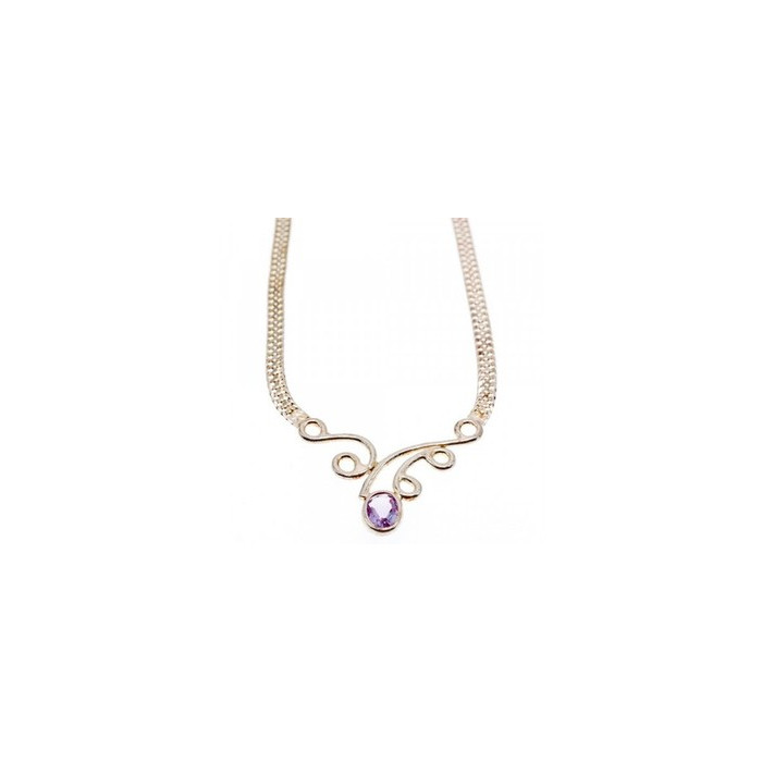 925 Sterling Silver Amethyst  Necklace Italy