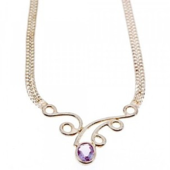 925 Sterling Silver Amethyst  Necklace Italy