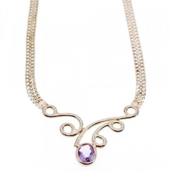 925 Sterling Silver Amethyst  Necklace Italy