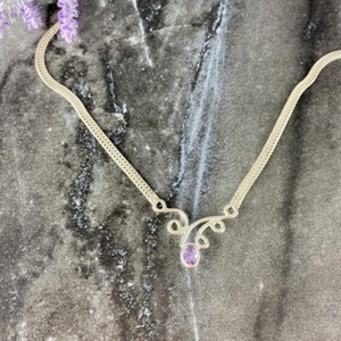 925 Sterling Silver Amethyst  Necklace Italy