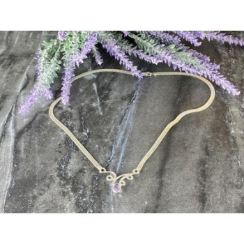 925 Sterling Silver Amethyst  Necklace Italy