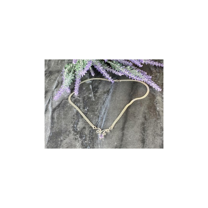 925 Sterling Silver Amethyst  Necklace Italy
