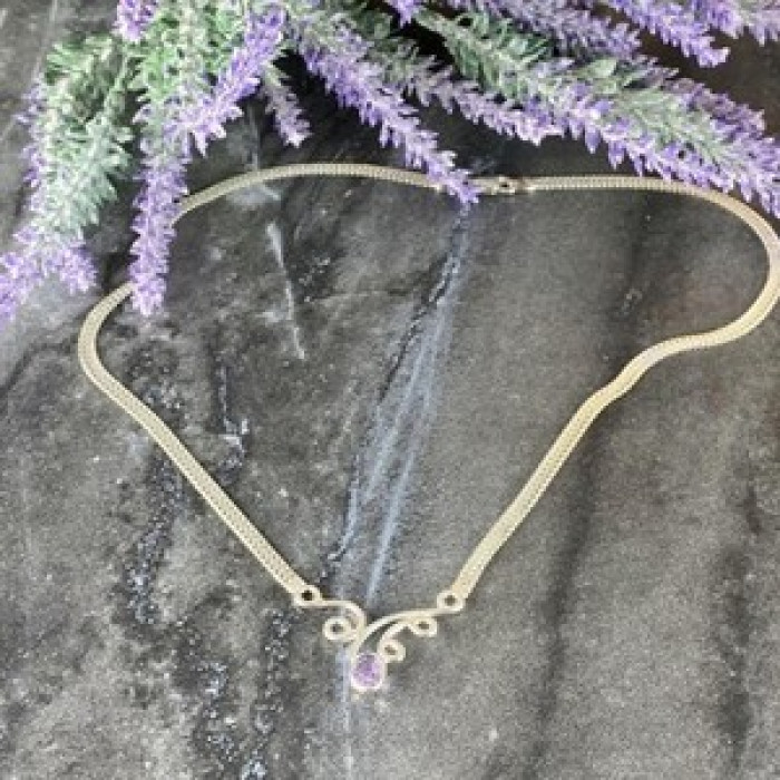 925 Sterling Silver Amethyst  Necklace Italy