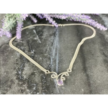 925 Sterling Silver Amethyst  Necklace Italy