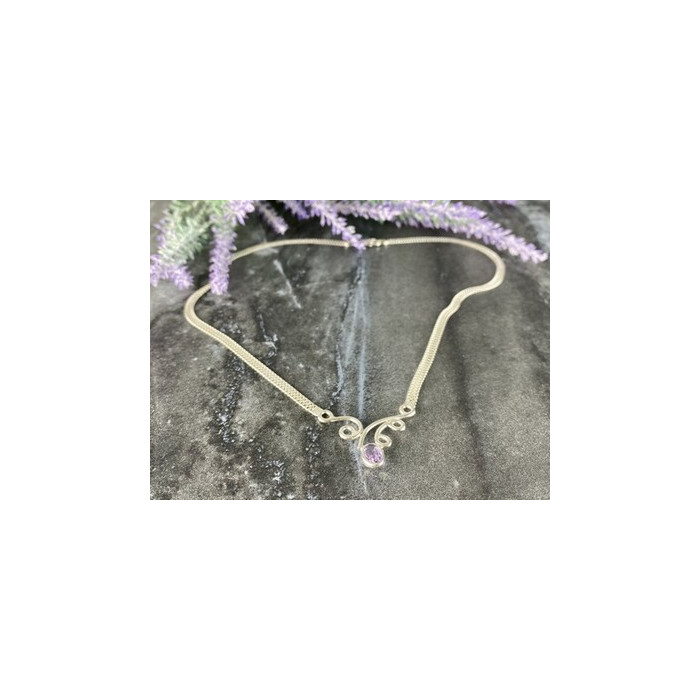 925 Sterling Silver Amethyst  Necklace Italy