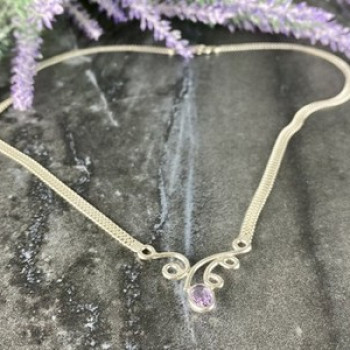 925 Sterling Silver Amethyst  Necklace Italy