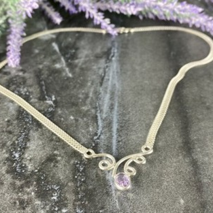 925 Sterling Silver Amethyst  Necklace Italy