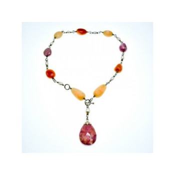 925 Sterling Silver Rose Quartz, Yellow Agate and Orange Carnelian Necklace