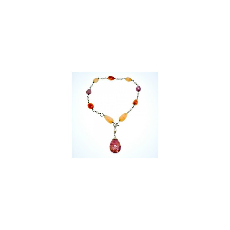 925 Sterling Silver Rose Quartz, Yellow Agate and Orange Carnelian Necklace