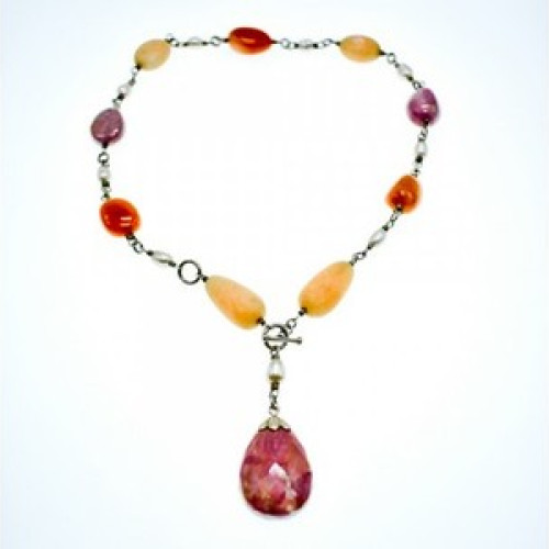 925 Sterling Silver Rose Quartz, Yellow Agate and Orange Carnelian Necklace