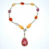 925 Sterling Silver Rose Quartz, Yellow Agate and Orange Carnelian Necklace
