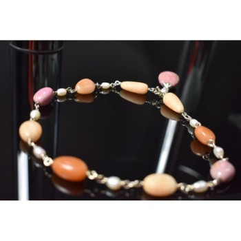 925 Sterling Silver Rose Quartz, Yellow Agate and Orange Carnelian Necklace