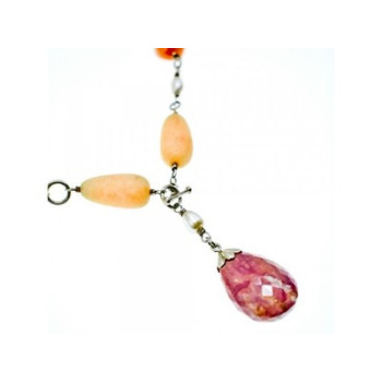 925 Sterling Silver Rose Quartz, Yellow Agate and Orange Carnelian Necklace