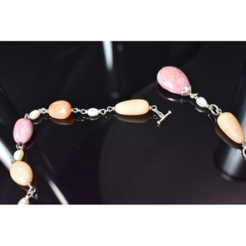 925 Sterling Silver Rose Quartz, Yellow Agate and Orange Carnelian Necklace