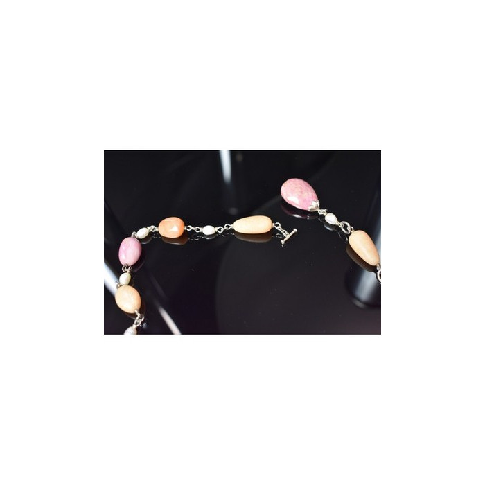 925 Sterling Silver Rose Quartz, Yellow Agate and Orange Carnelian Necklace