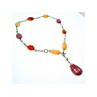 925 Sterling Silver Rose Quartz, Yellow Agate and Orange Carnelian Necklace