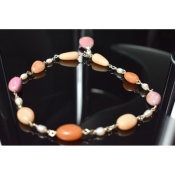 925 Sterling Silver Rose Quartz, Yellow Agate and Orange Carnelian Necklace