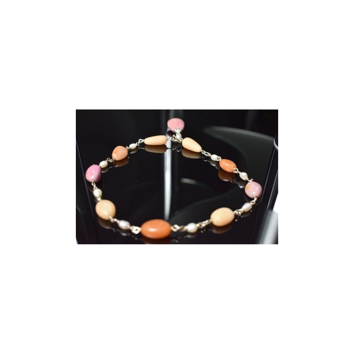 925 Sterling Silver Rose Quartz, Yellow Agate and Orange Carnelian Necklace
