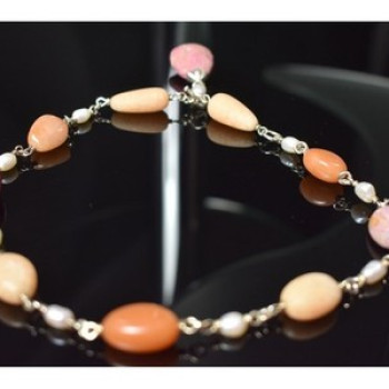 925 Sterling Silver Rose Quartz, Yellow Agate and Orange Carnelian Necklace