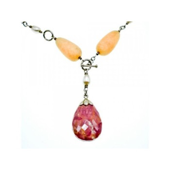 925 Sterling Silver Rose Quartz, Yellow Agate and Orange Carnelian Necklace