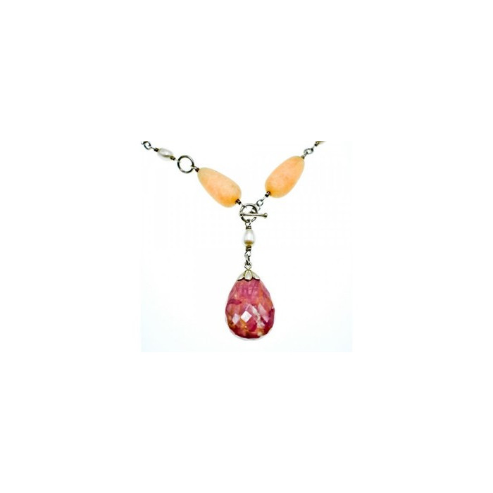 925 Sterling Silver Rose Quartz, Yellow Agate and Orange Carnelian Necklace