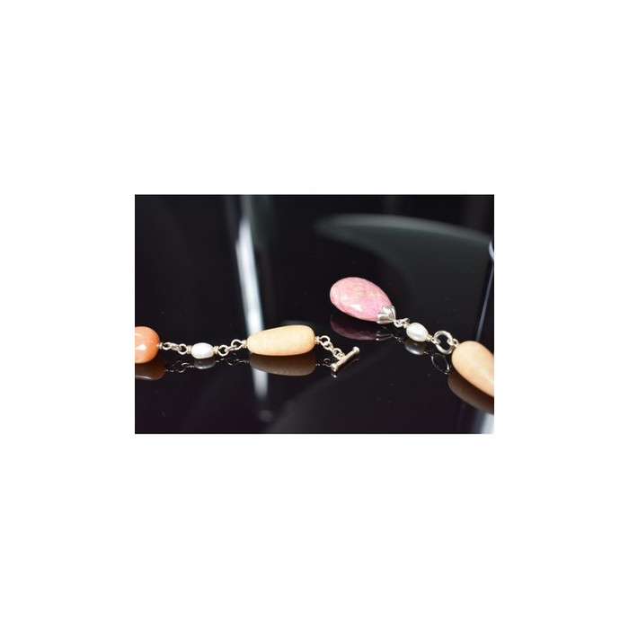 925 Sterling Silver Rose Quartz, Yellow Agate and Orange Carnelian Necklace