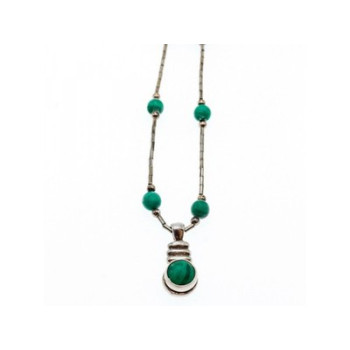 Vintage 925 Sterling Silver Malachite Necklace