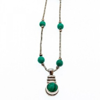 Vintage 925 Sterling Silver Malachite Necklace