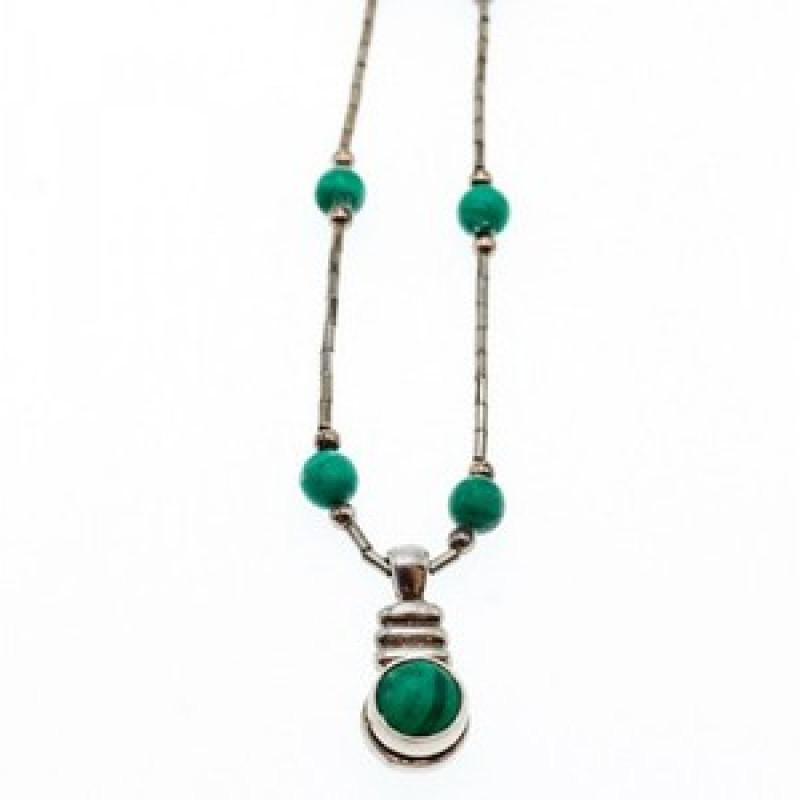 Vintage 925 Sterling Silver Malachite Necklace