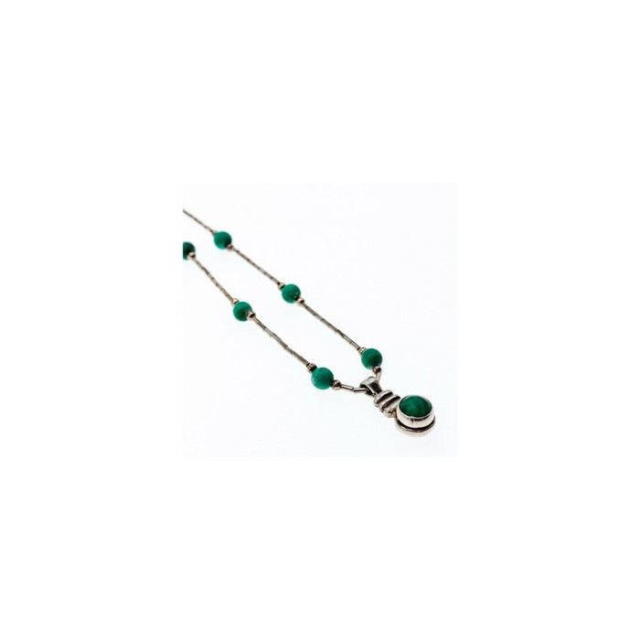 Vintage 925 Sterling Silver Malachite Necklace