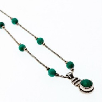 Vintage 925 Sterling Silver Malachite Necklace