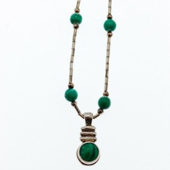 Vintage 925 Sterling Silver Malachite Necklace